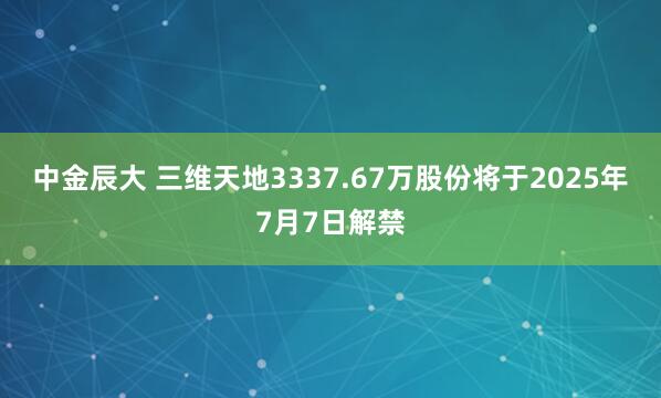 中金辰大 三维天地3337.67万股份将于2025年7月7日解禁